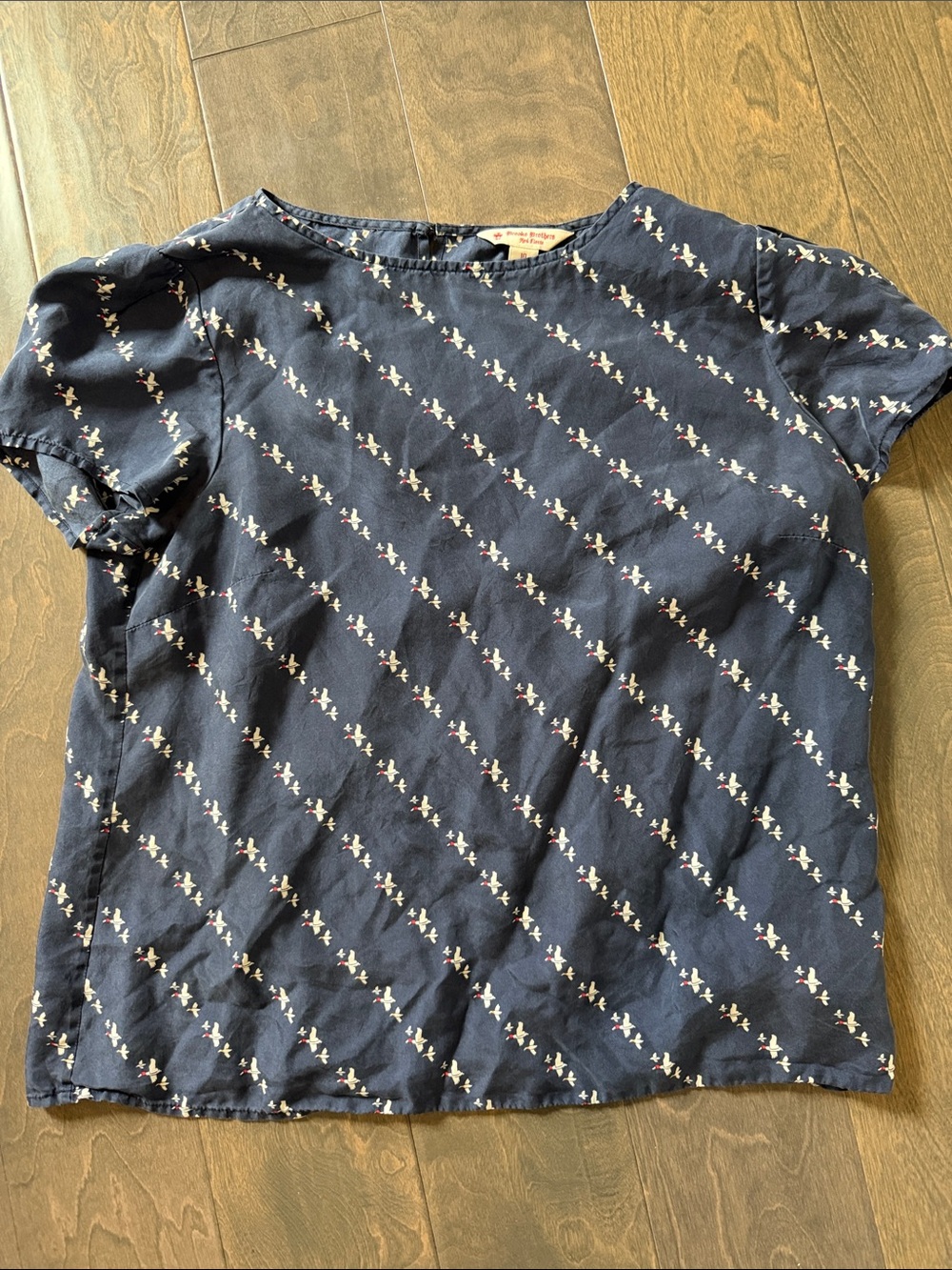 Brooks Brothers Navy Floral Print Short Sleeve Blouse